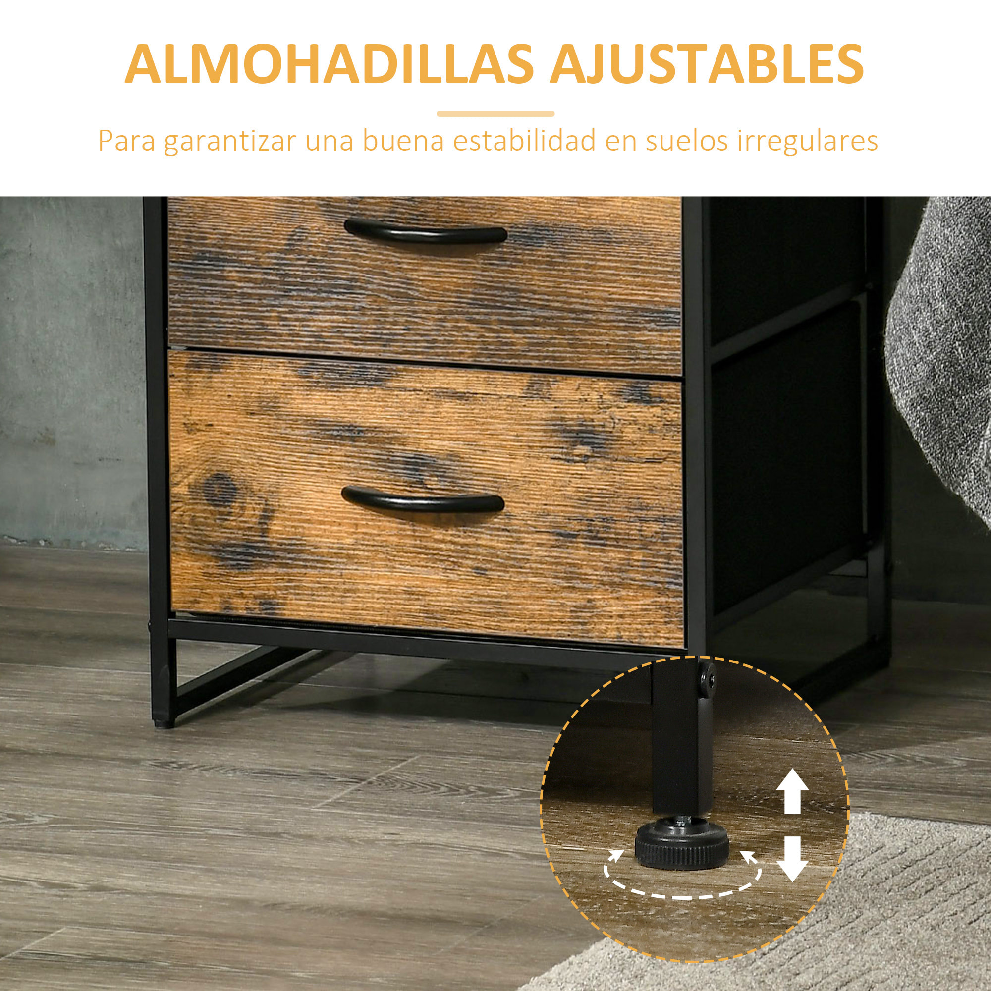 Mueble Organizador Cajonera de Tela con Cajones Plegables Estante Abierto y Marco de Acero Estilo Industrial para Salón Recibidor Dormitorio 45x40x70,5 cm Marrón Rústico