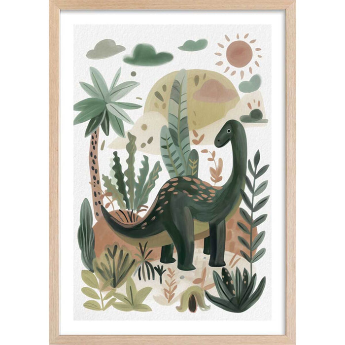 Affiche enfant le monde de coco dino  Affiche + cadre en bois - Chêne