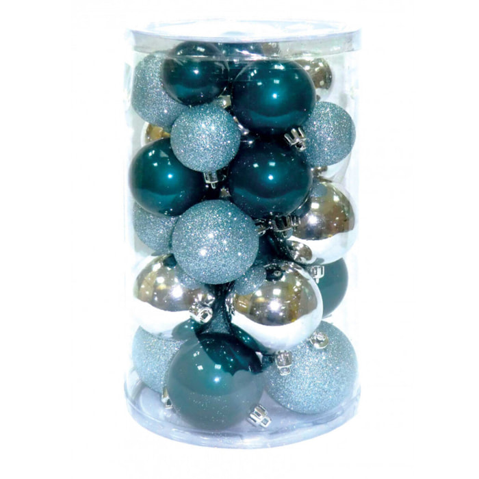 Coffret de 30 boules argentées et bleu