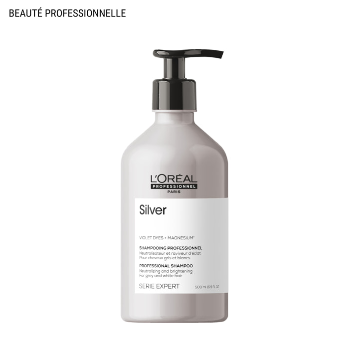 Shampoing Silver Éclat Cheveux Blancs ou Gris 500ml - Série Expert