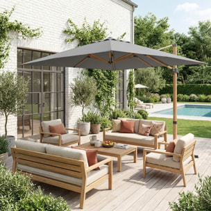 Parasol déporté rectangulaire 3x4m, mât effet bois WIMEREUX