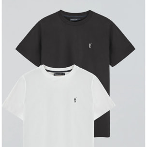 Pack hombre de dos camisetas en negro y blanco con cuello redondo y bordado Rigby Go