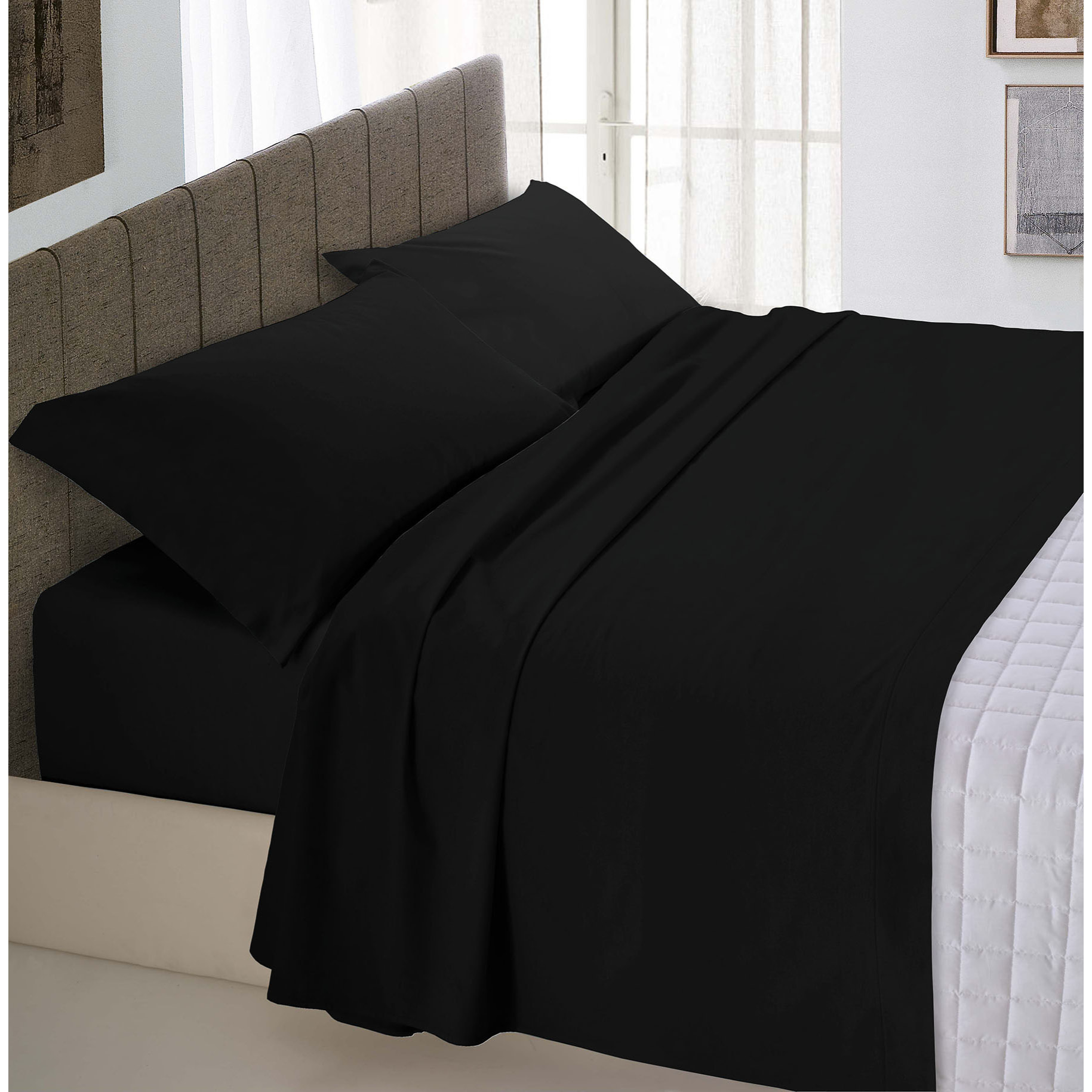 COMPLETO LETTO MAX COLOR MADE IN ITALY COTONE- NERO MATRIMONIALE