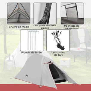 Tente de camping 1-2 pers. double toit étanche 2000 mm sac de transport gris