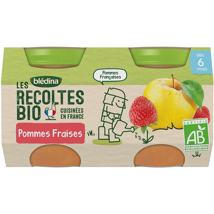 24 Petits Pots Pommes, Fraises 12x(2x130g) - Les Récoltes Bio Dès 6 Mois