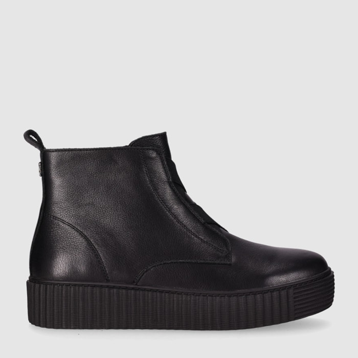 Botines de Piel - Negro - Tacón: Bajo