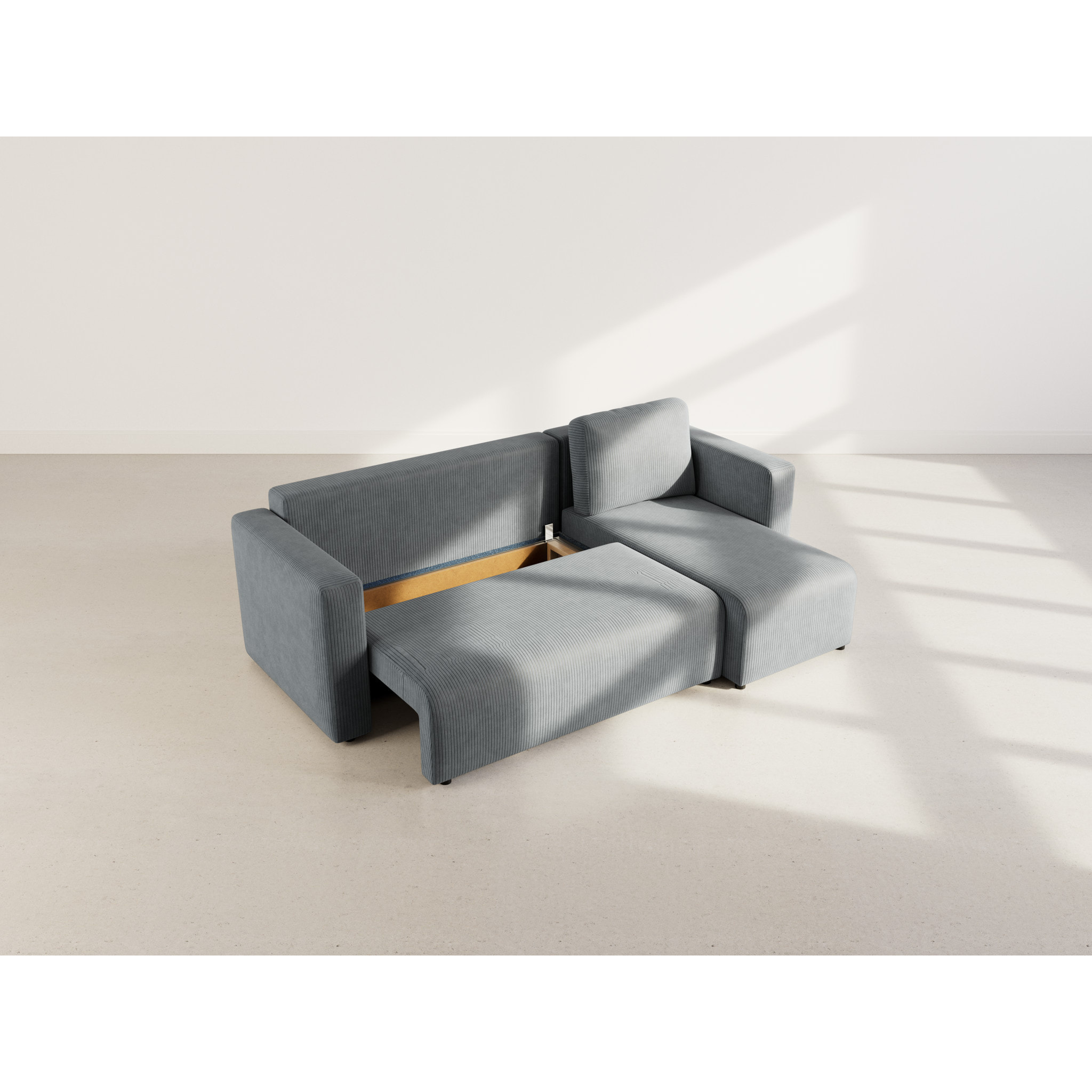 Canopy - canapé d'angle réversible 4 places convertible avec coffre en velours côtelé - Gris foncé