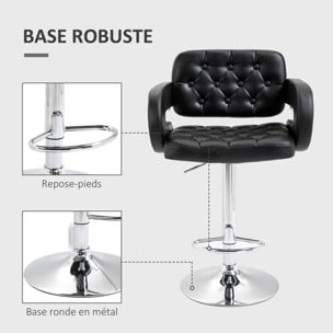 Tabouret de bar design Chesterfield - chaise de bar pivotante réglable grand confort - métal chromé noir