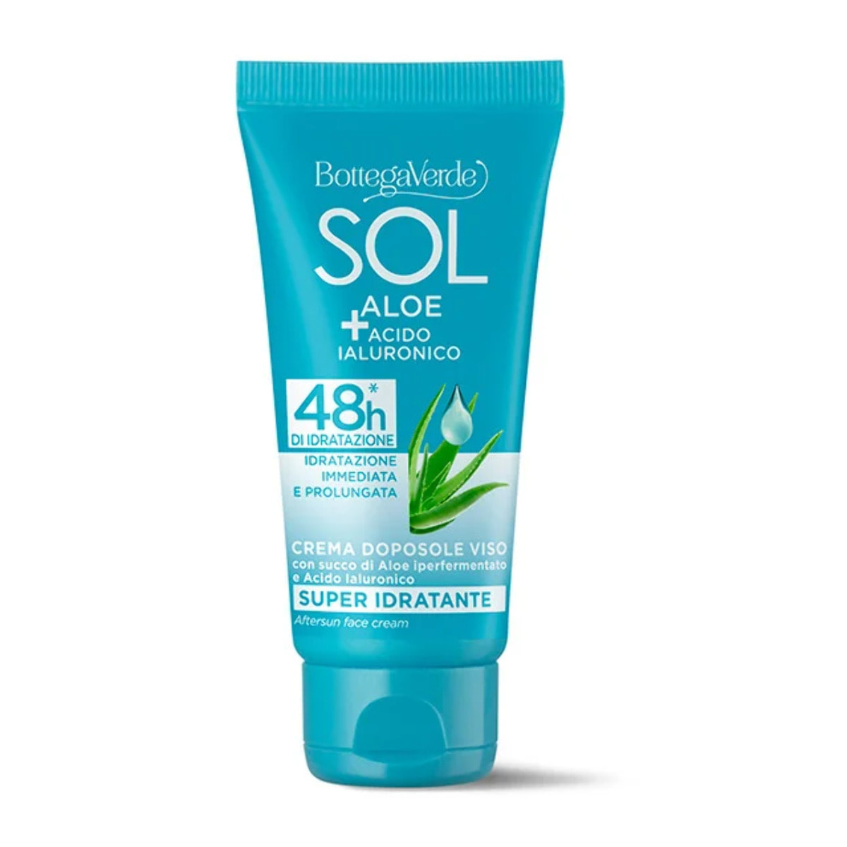 SOL Aloe Acido Ialuronico - Crema doposole viso - super idratante - con succo di Aloe iperfermentato e Acido Ialuronico - 48h* di idratazione - idratazione immediata e prolungata