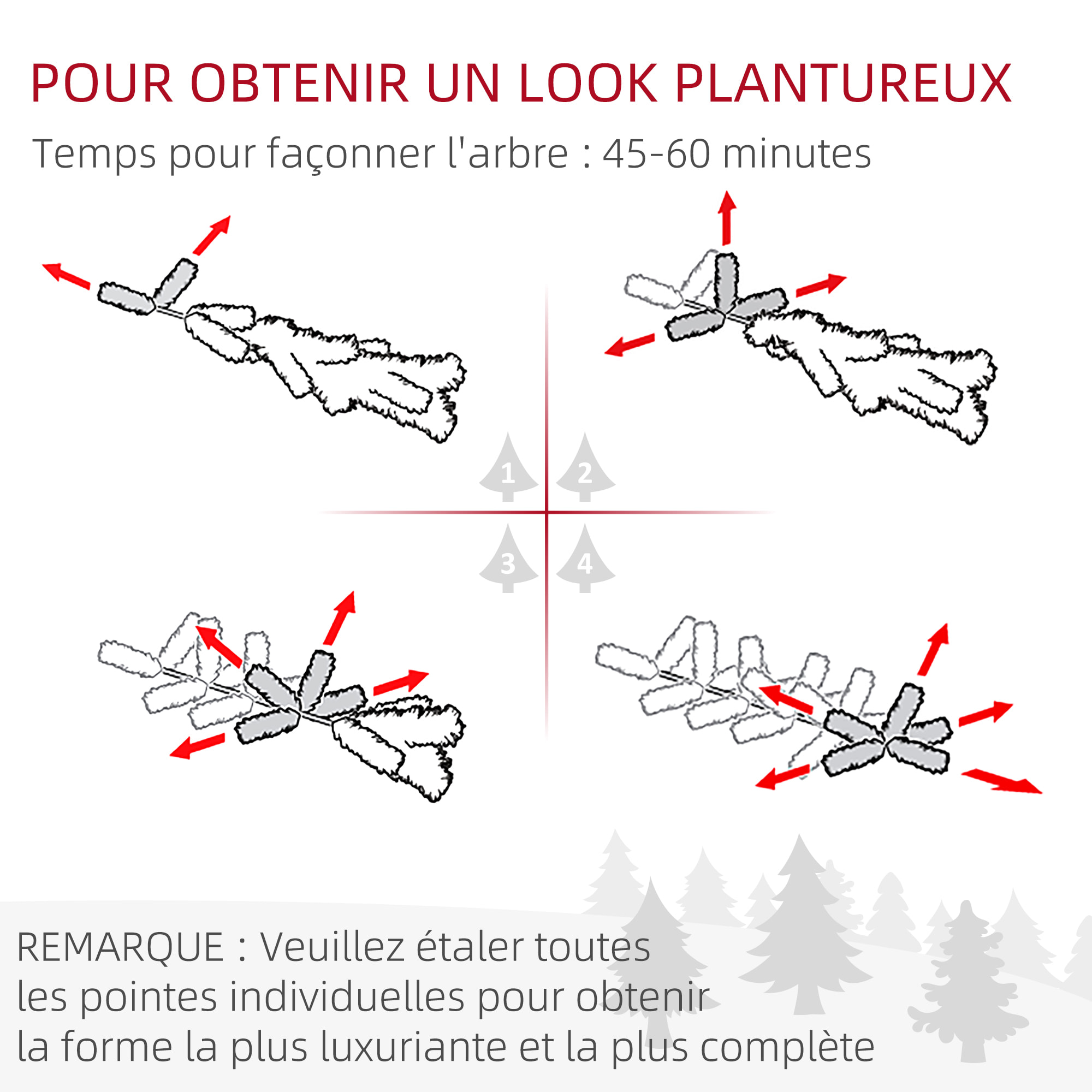 Sapin de Noël artificiel décoré Ø 78 x 210H cm 746 branches épines grand réalisme 45 baies rouges