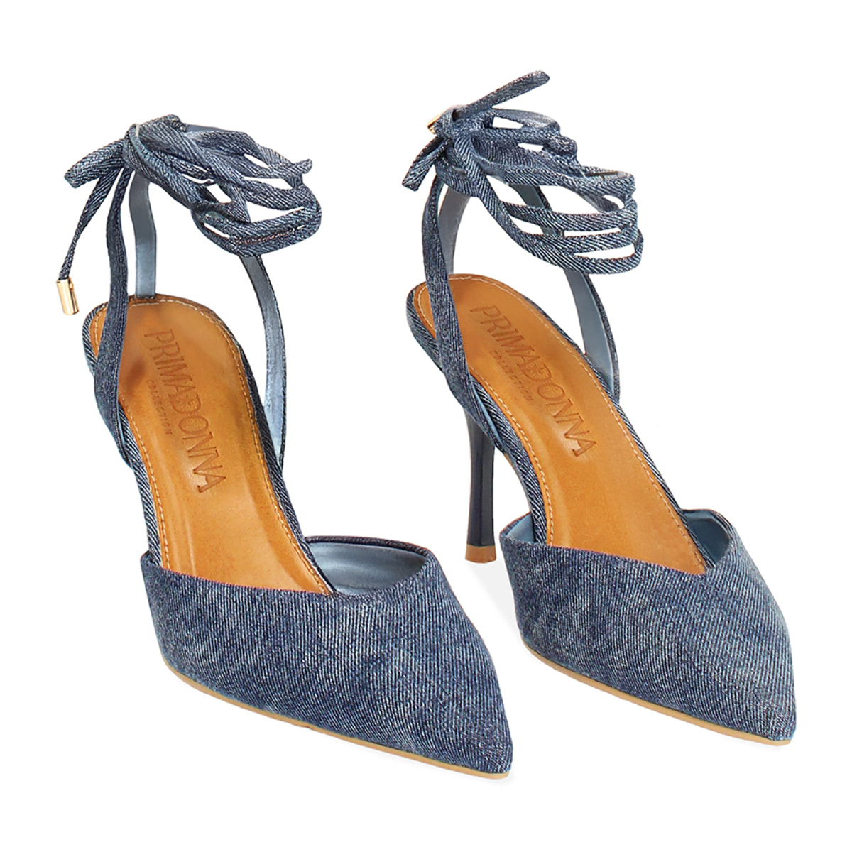 Décolleté slingback lace-up donna in jeans, tacco 8,5 cm