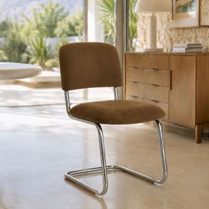 Ensemble table ovale 220cm et 6 chaises en tissu tabac FELINE