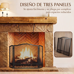 Salvachispas para Chimenea Plegable de 3 Paneles con Diseño Floral, Protector de Chimenea de Metal, Resistente al Calor, para Hogar, 107x60 cm, Negro