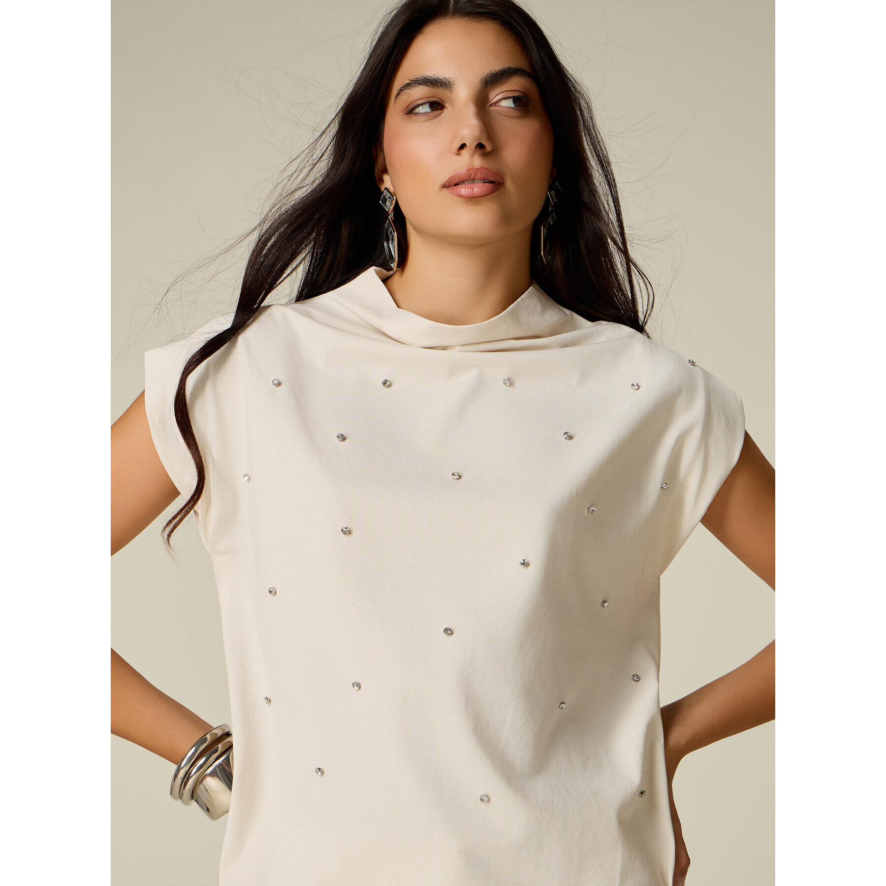 Oltre - T-shirt con castoni - Bianco