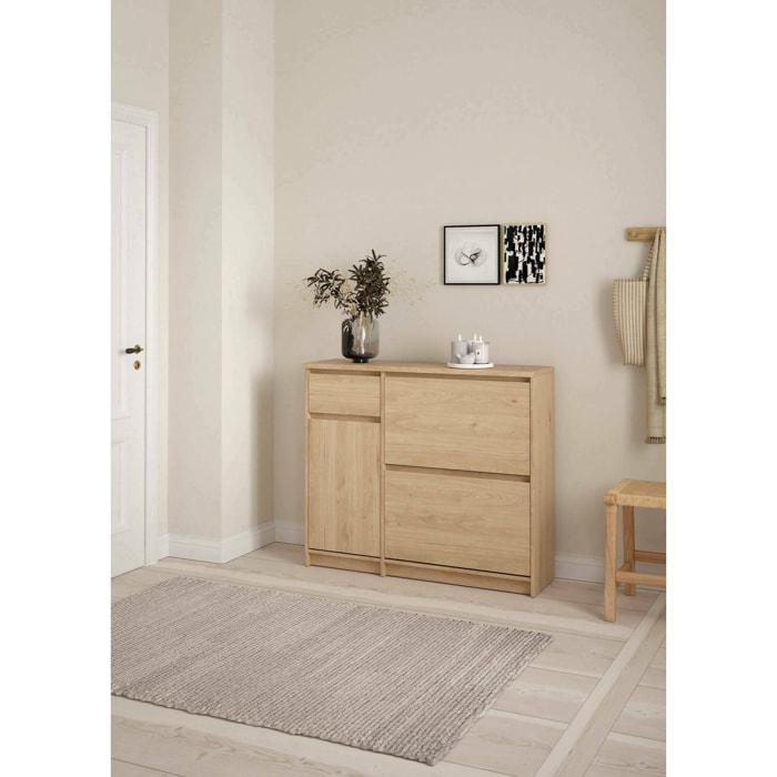 Scarpiera Todd, Mobile portascarpe, Armadio da ingresso multiuso, Mobiletto per calzature, 109x32 h93 cm, Rovere