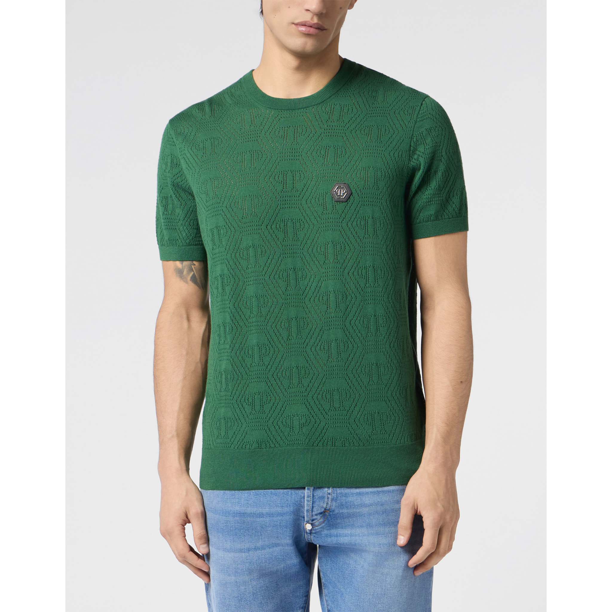 PHILIPP PLEIN Round Neck T-Shirt Openwork Monogram