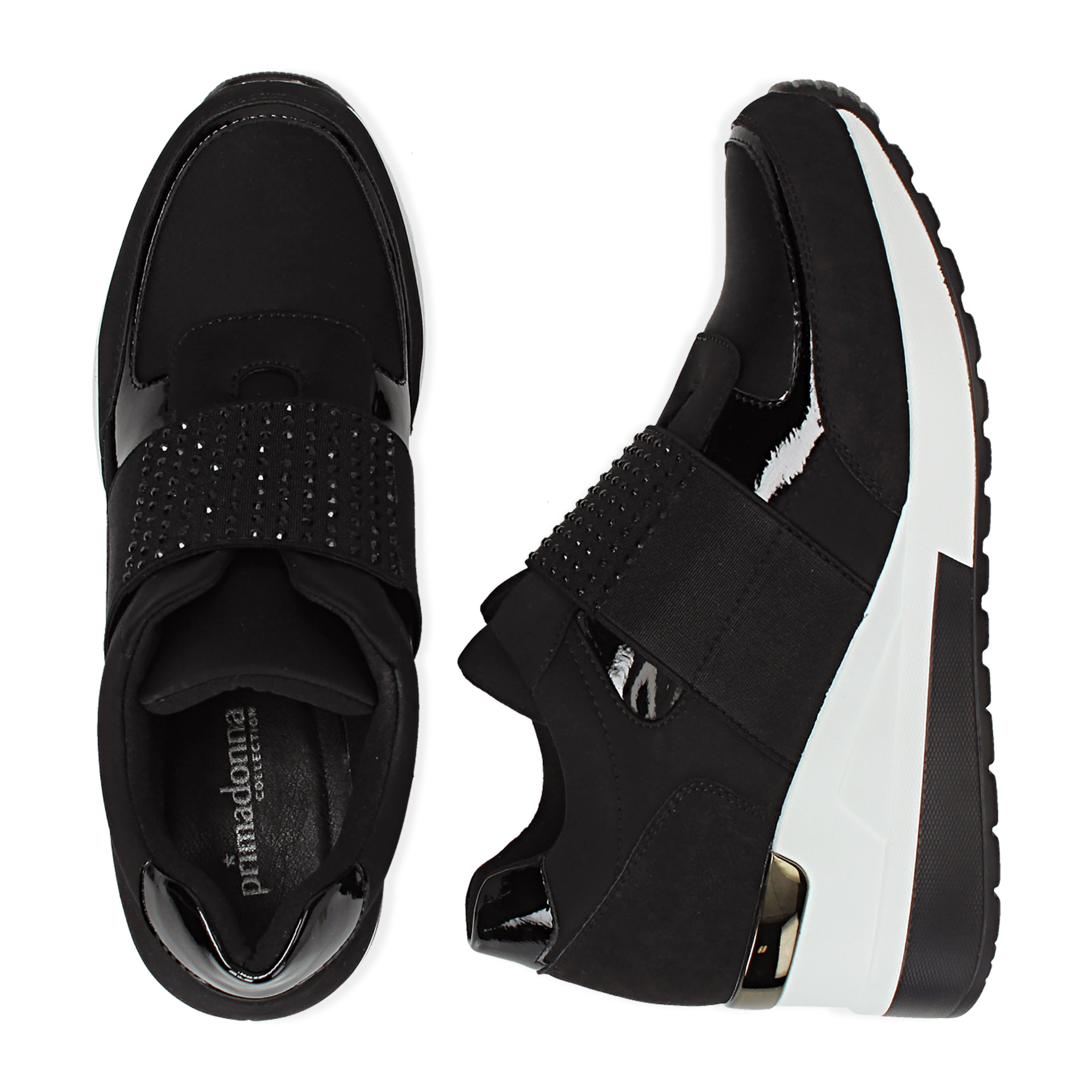 Slip-on negras en lycra, cuña 6 cm