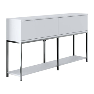 Credenza Djimsit, Buffet da soggiorno, Madia da salotto, Dispensa da cucina, 150x30h80 cm, Bianco e Argento