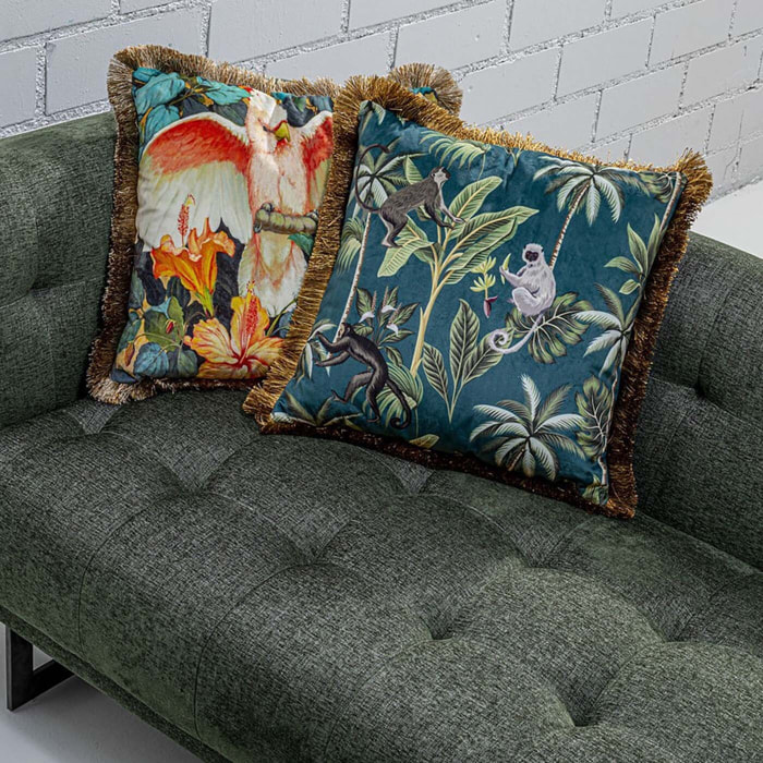 Coussin à franges Jungle singes 45x45cm Kare Design