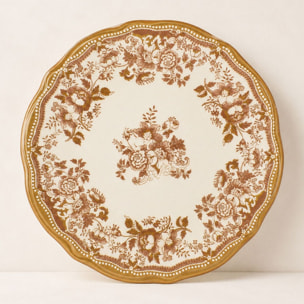 Lot de 6 assiettes à dessert 20cm fleuries en grès miel  FAUSTINE