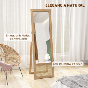 Espejo de Cuerpo Entero 160x50 cm Espejo de Pie o de Pared con Marco de Madera y Soporte para Salón Dormitorio Natural