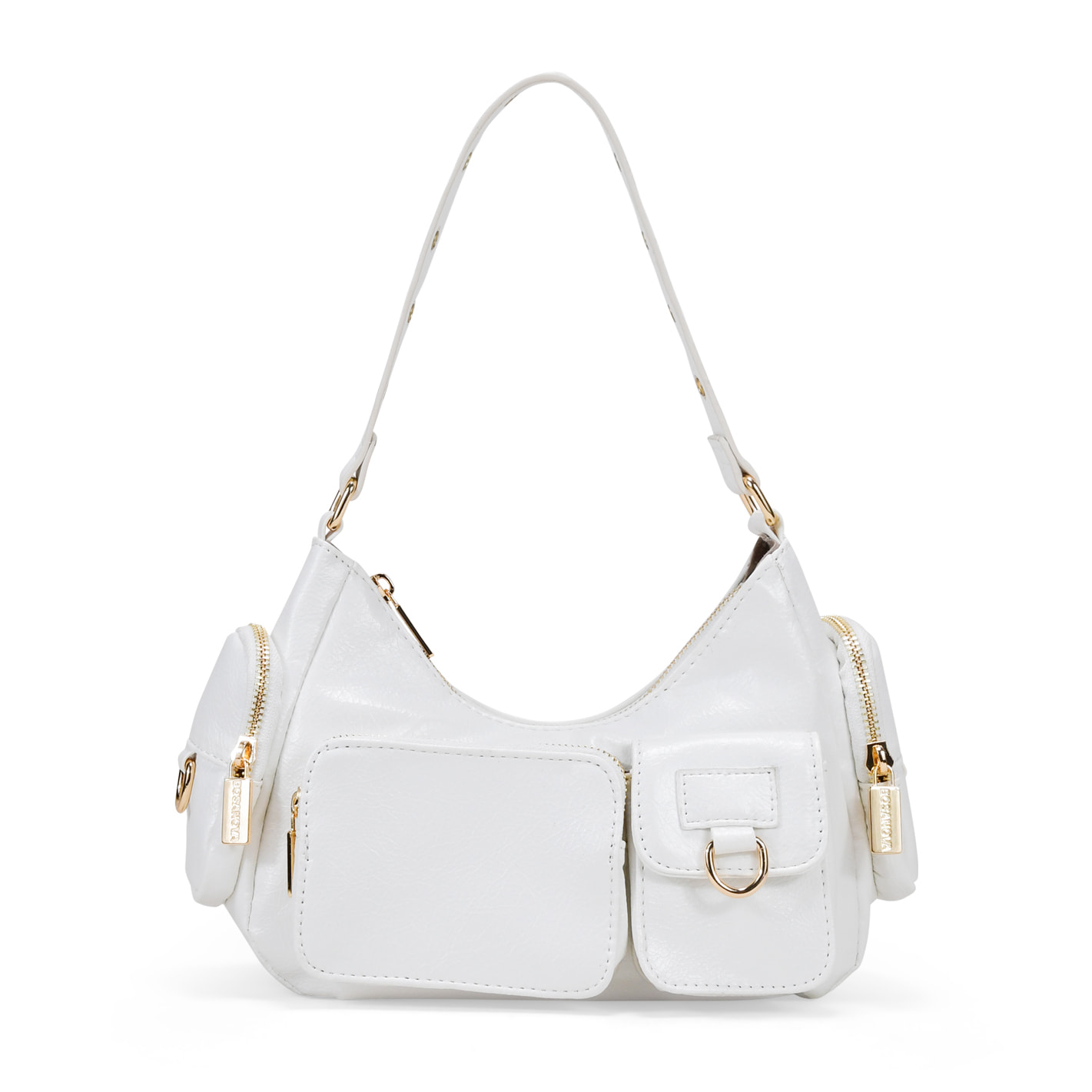 Bolso de hombro blanco con bolsillos