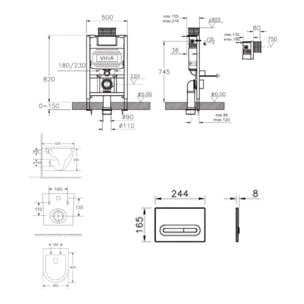 Bâti support 82cm + WC suspendu + Abattant softclose + Plaque chrome mat (VUNI82FUSIONTQ-5)