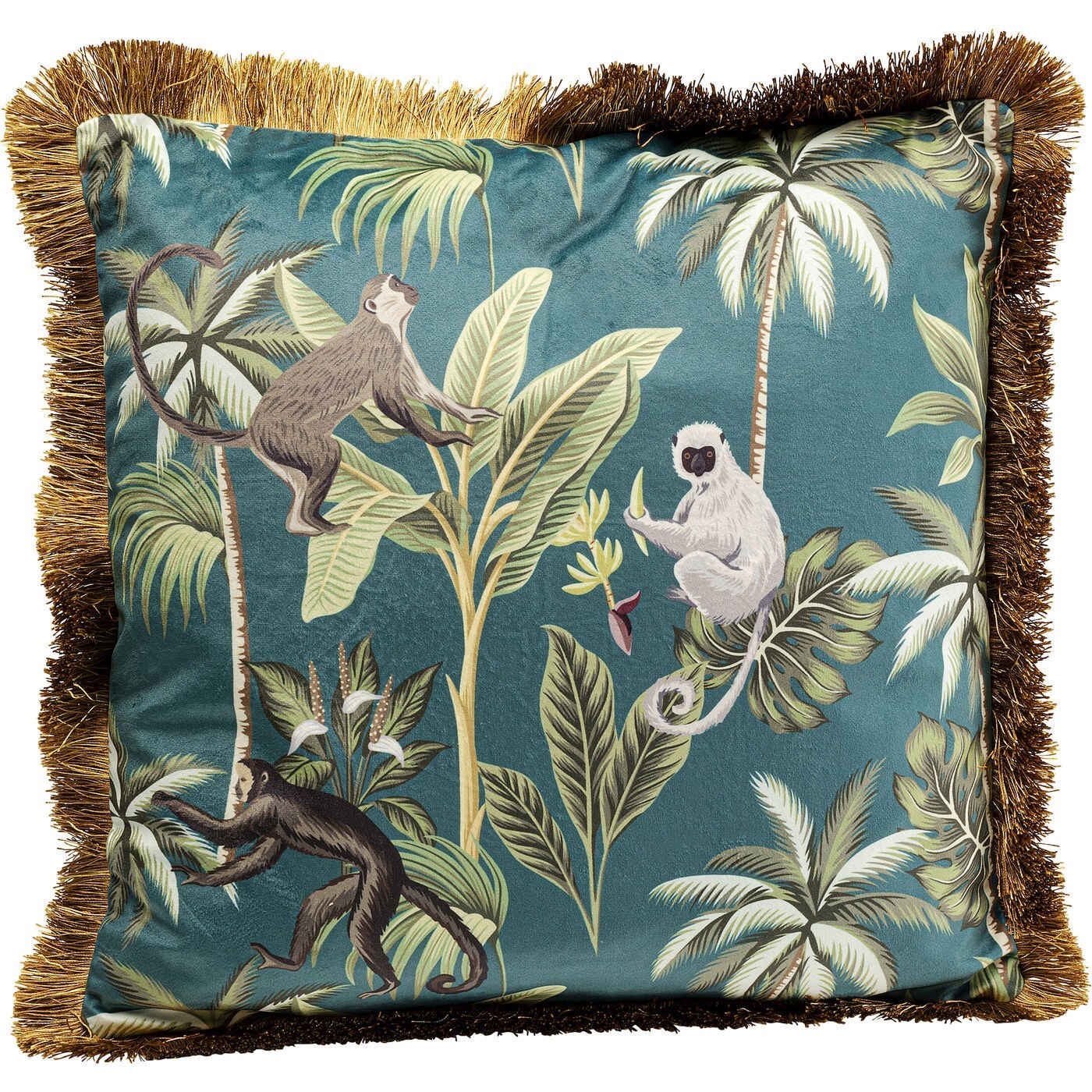 Coussin à franges Jungle singes 45x45cm Kare Design