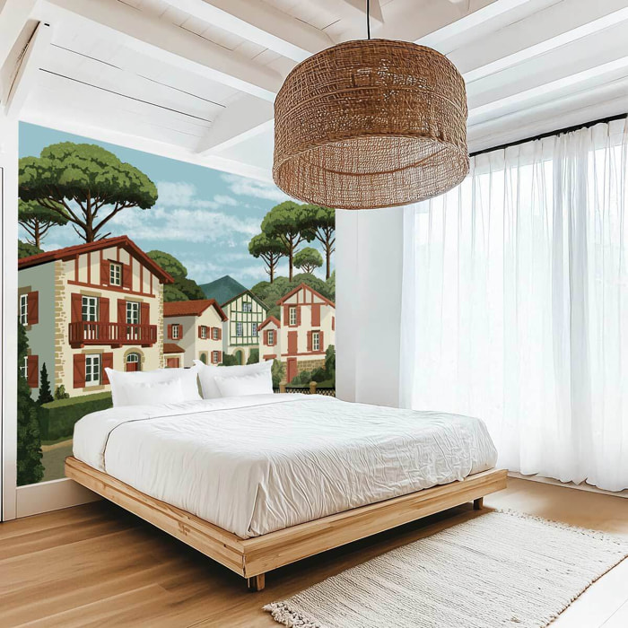 Papier peint panoramique Le village basque de Sare  Intissé