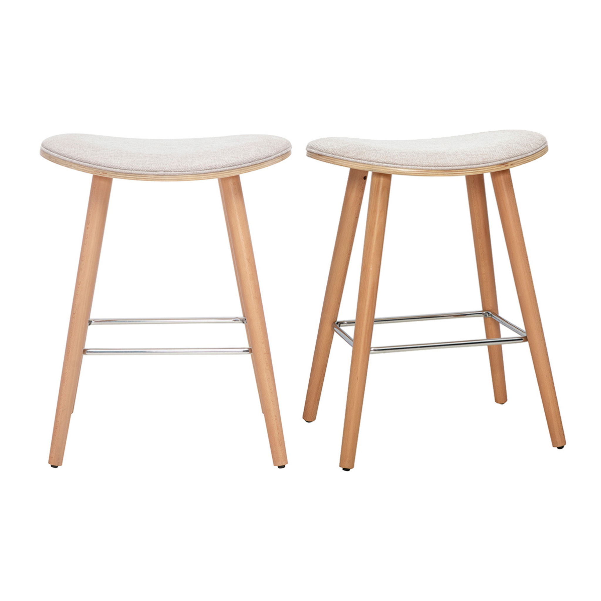 Tabourets de bar en tissu effet velours texturé beige et bois clair H65 cm (lot de 2) MEADOW