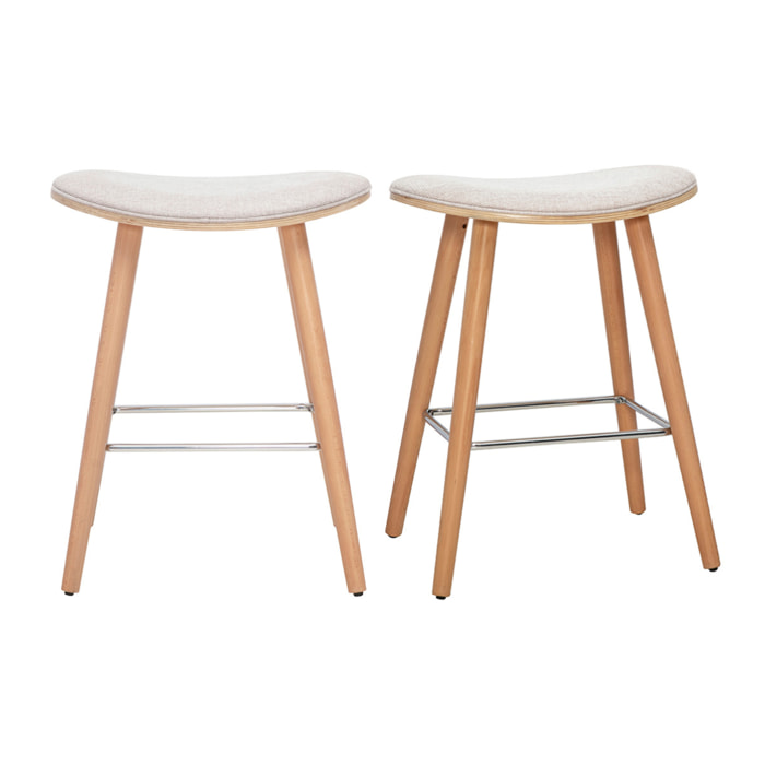 Tabourets de bar en tissu effet velours texturé beige et bois clair H65 cm (lot de 2) MEADOW
