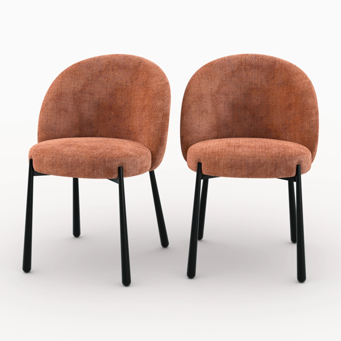 Lot de 2 chaises en velours chenillé terracotta et métal noir - Pulpy