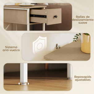 Mesa Auxiliar Estrecha Mesita Auxiliar Industrial con Cajón Estante Abierto y Estructura Metálica para Salón Dormitorio 25x39,8x58,2 cm Natural