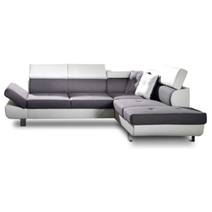 Lisbona - Canapé d'angle droit convertible - 5 places - avec têtières - Blanc / Gris