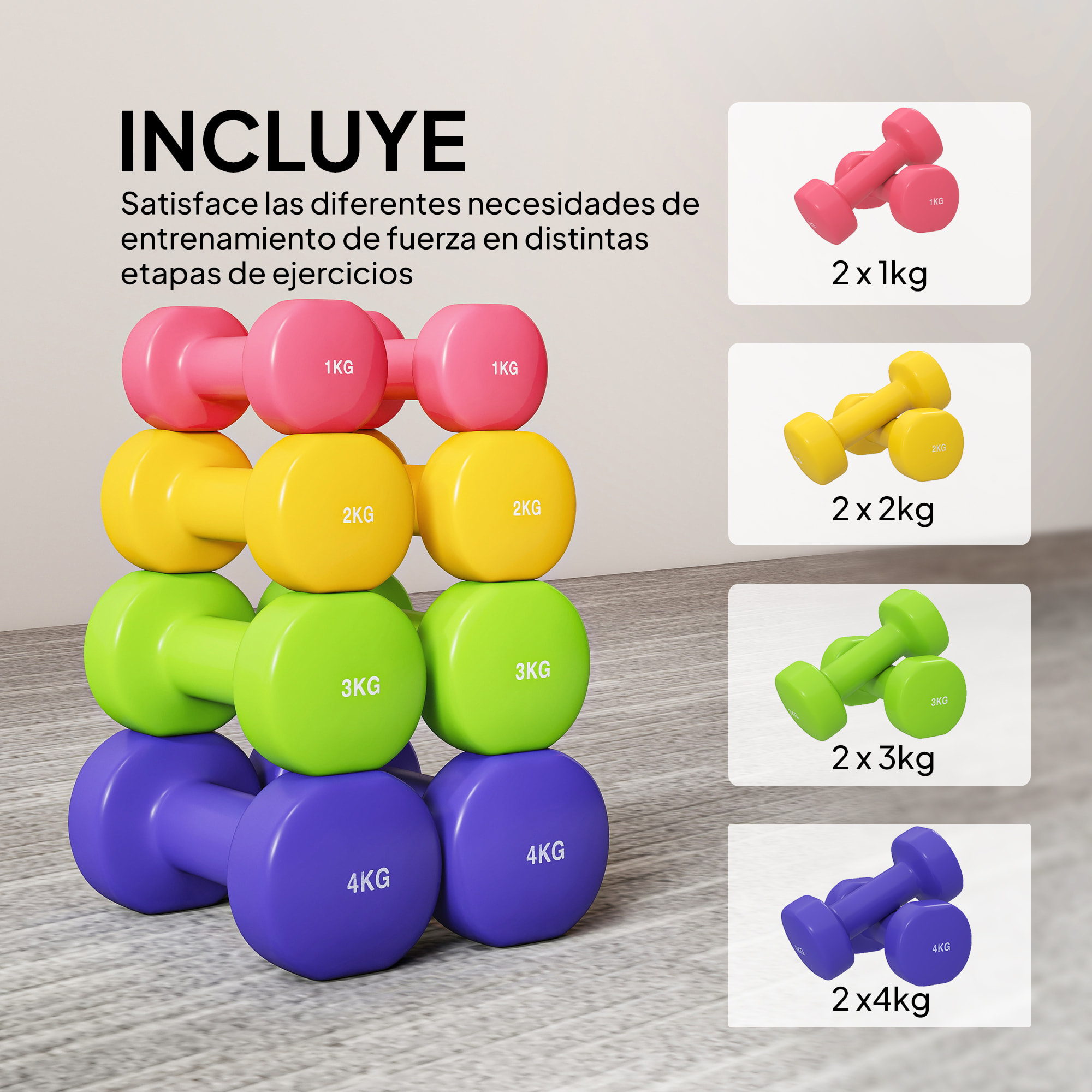 Juego de 8 Mancuernas Hexagonales 20 KG de 4 Pares 4 kg 3 kg 2 kg 1 kg Mancuernas de Neopreno con Revestimiento Antideslizantes Pesas para Gimnasio en Casa Ejercicio Entrenamiento Multicolor