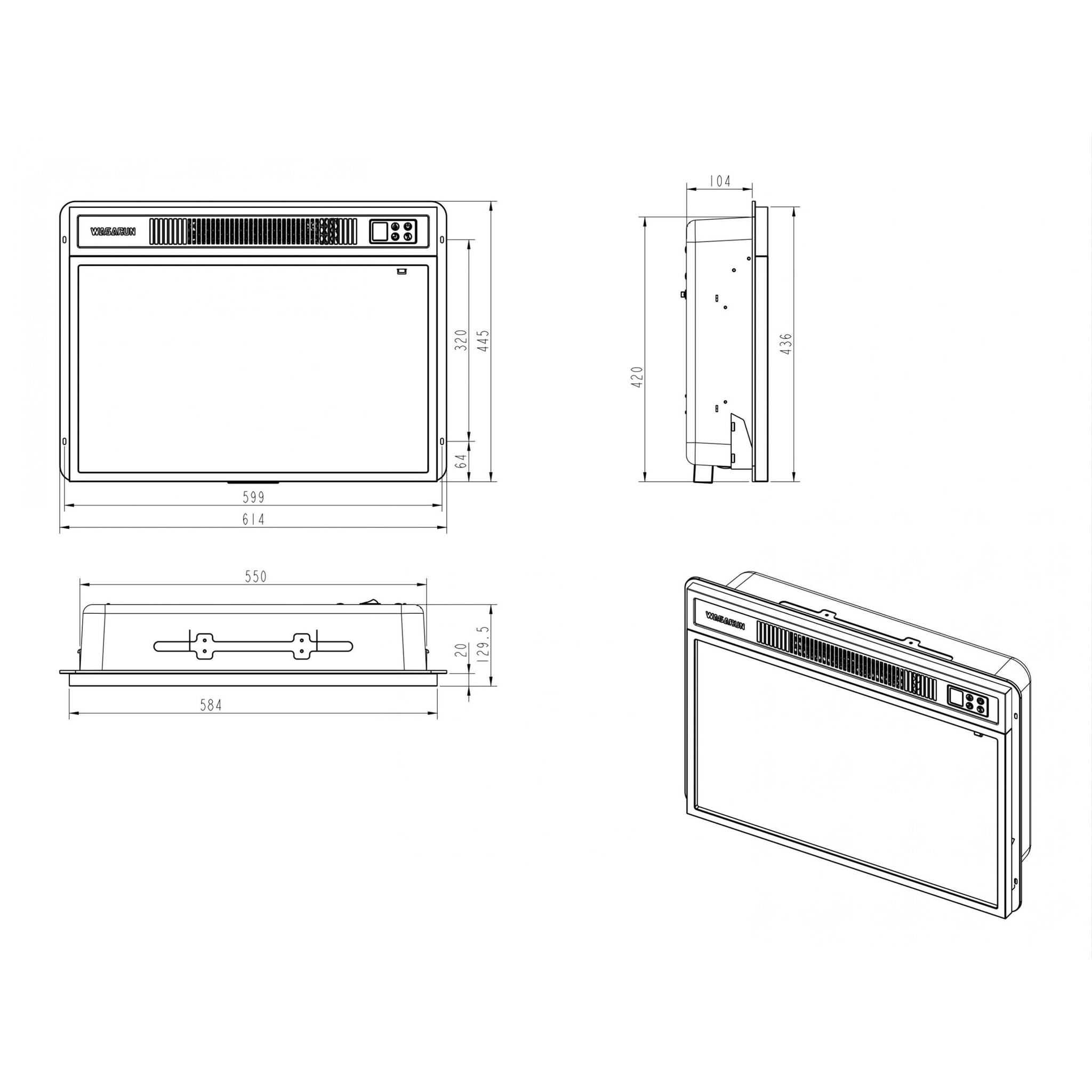 Chimenea eléctrica 2000W cristal templado negro con mando a distancia y llama ajustable CHE-620 PURLINE