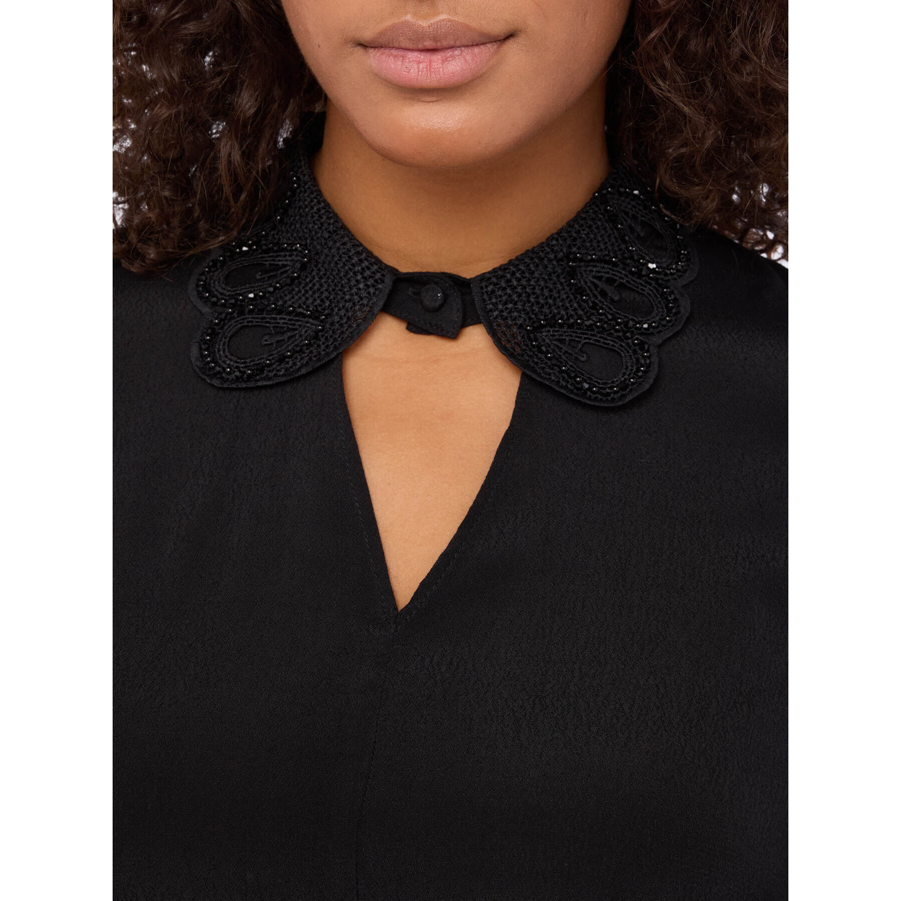 Fiorella Rubino - Camiseta bimatérica con cuello precioso - Negro