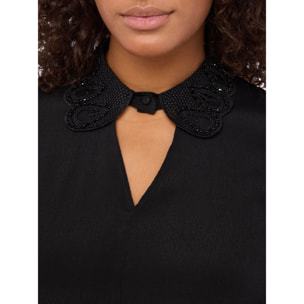 Fiorella Rubino - Camiseta bimatérica con cuello precioso - Negro