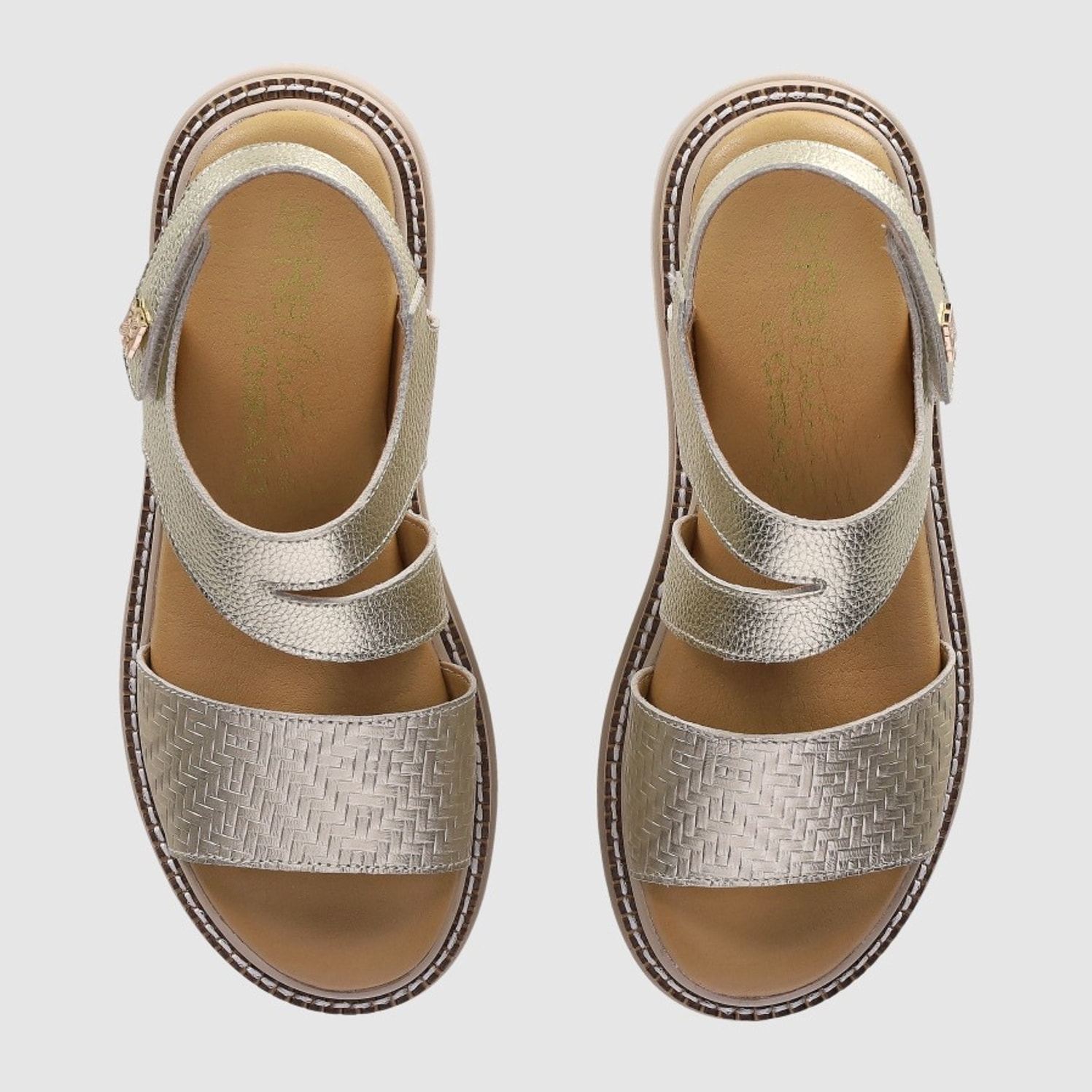 Sandalias de Piel - Platino - Tacón: Bajo