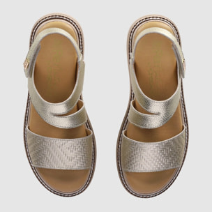 Sandalias de Piel - Platino - Tacón: Bajo