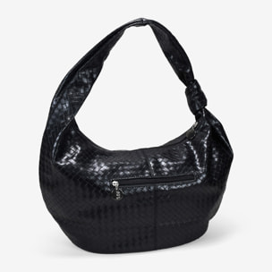 Bolso de hombro negro grande con trenzado y nudo