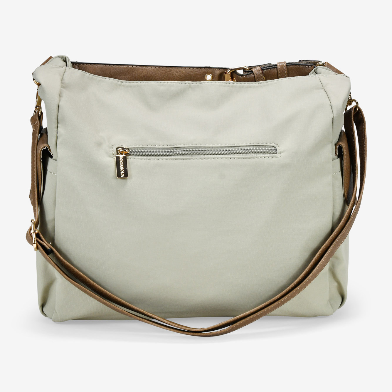 Bolso de hombro taupe en nailon con bolsillos