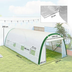 Invernadero de Exterior 6x3x2 m, Invernadero de Túnel con Puerta Enrollable, 8 Ventanas de Malla, Cubierta PE 140g/m², Marco de Acero Galvanizado, Anti-UV, para Cultivos, Plantas, Blanco