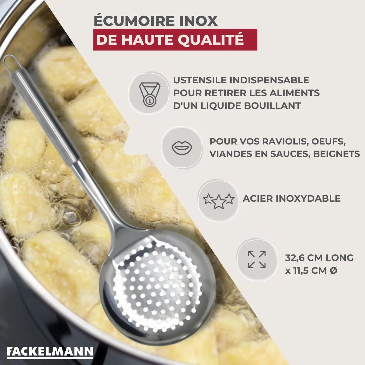 Ensemble de 2 Ecumoires Fackelmann 32 cm en inox Elemental