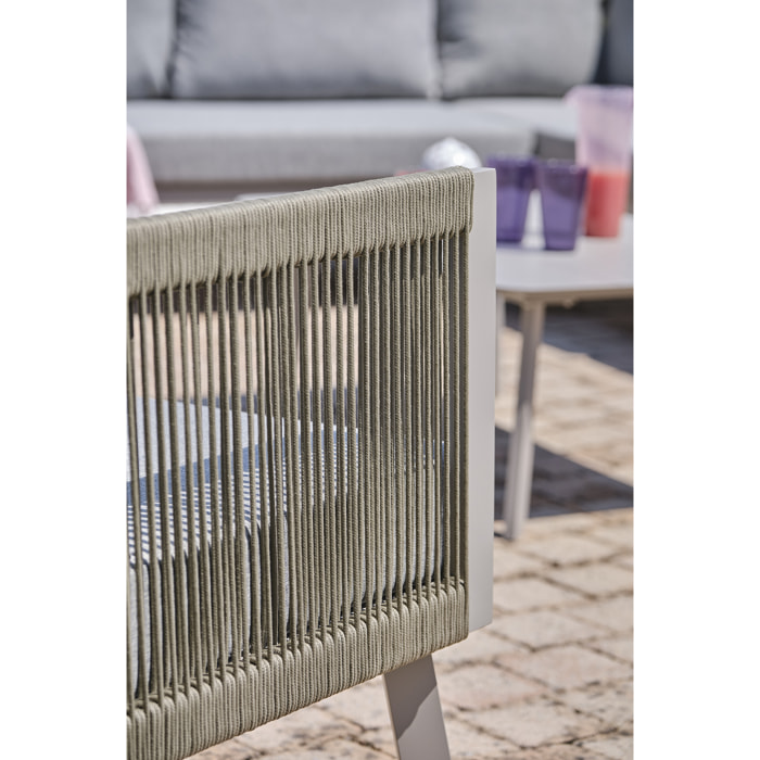 MANOSQUE - Salon de jardin d'angle 7 places en aluminium et corde gris