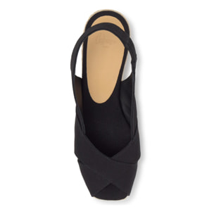 Alpargata destalonada Diana cuña de yute estilo peep toe en algodón