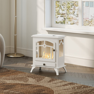 Chimenea de Bioetanol de Pie Estufa de Bioetanol con Tanque de 0,9 L Apagallamas de Acero Inoxidable Tiempo de Combustión 3H para Interiores 20-25 m² 45x28x54 cm Blanco