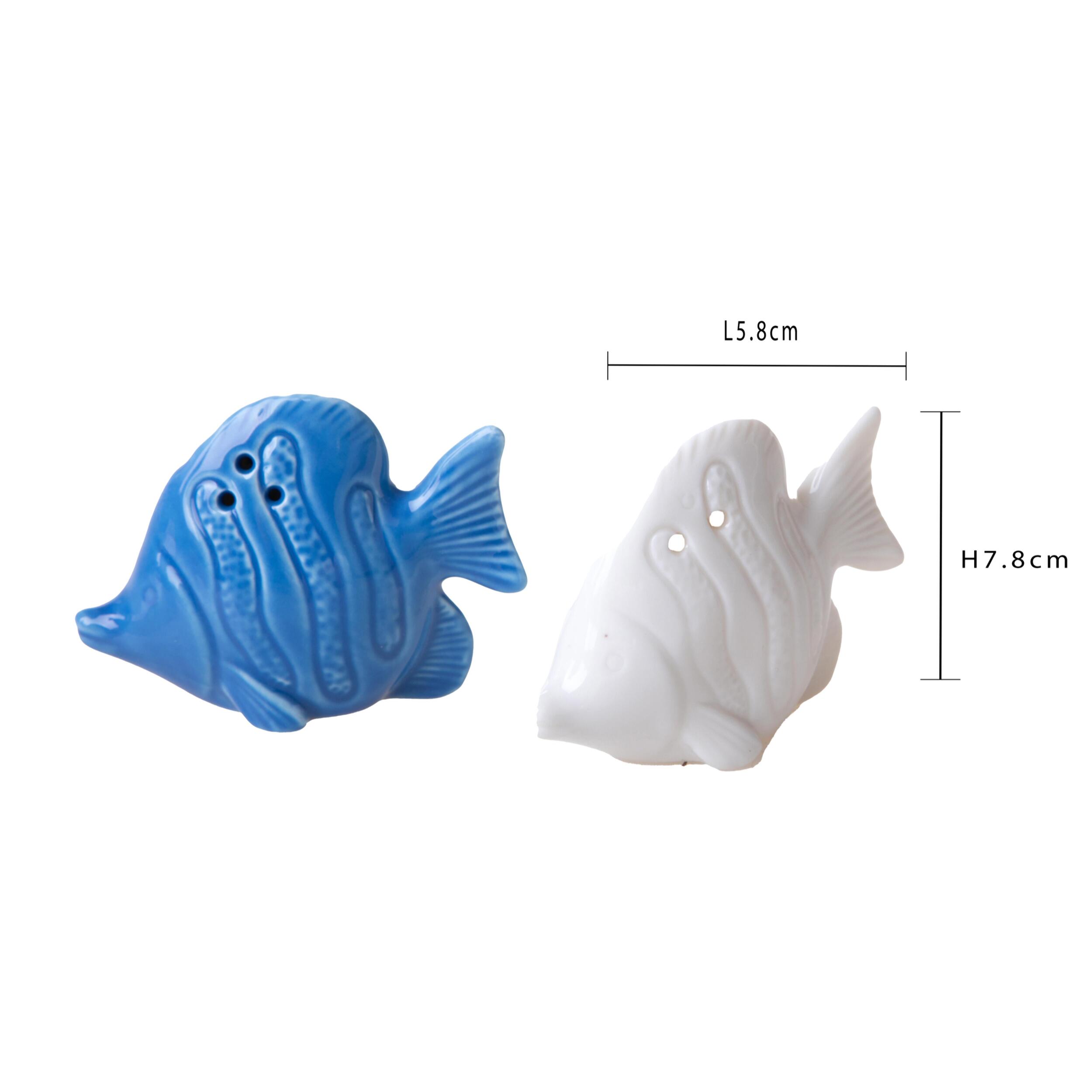 Set 2 pesci sale e pepe - Pezzi 6 - 5,8xH7,8x3,4cm - Colore: Bianco/Azzurro - Bianchi Dino -