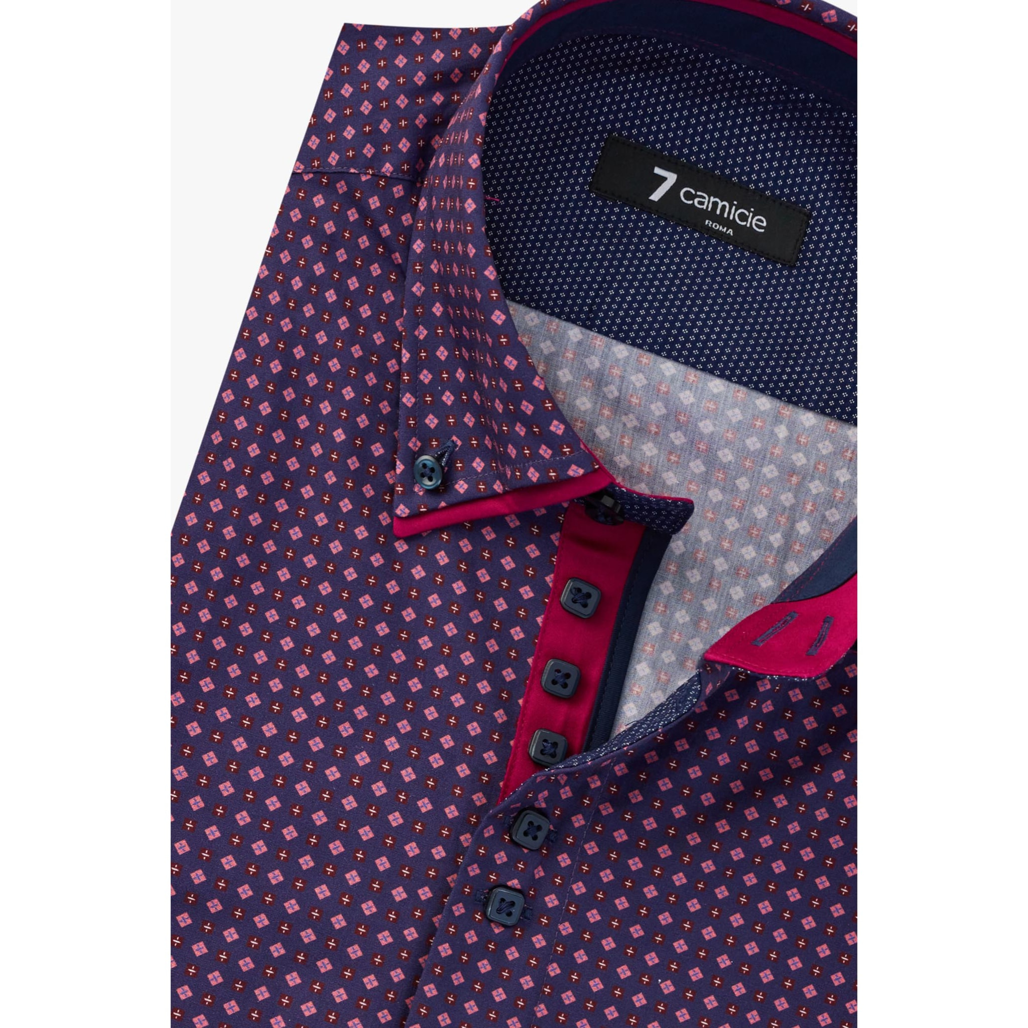 Camicia Uomo 2 Bottoni Button Down 7bottoni Doppio Coll Popeline Stampato melanzana e bordeaux