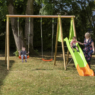 Balançoire en bois poutre métal 2,30 m Techwood TERROBA - 4 enfants